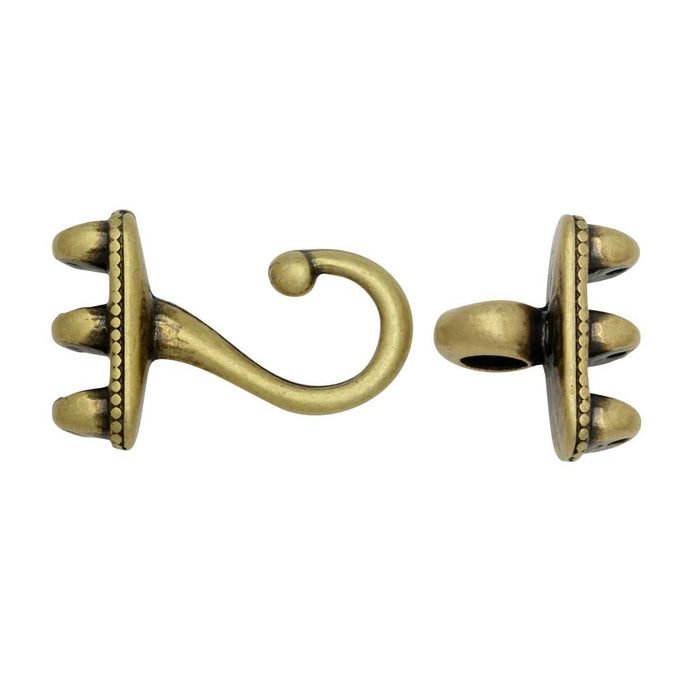 Cymbal Hook and Eye Clasps for GemDuo Beads, Mesaria III, Antiqued Brass Plated (1 Set)