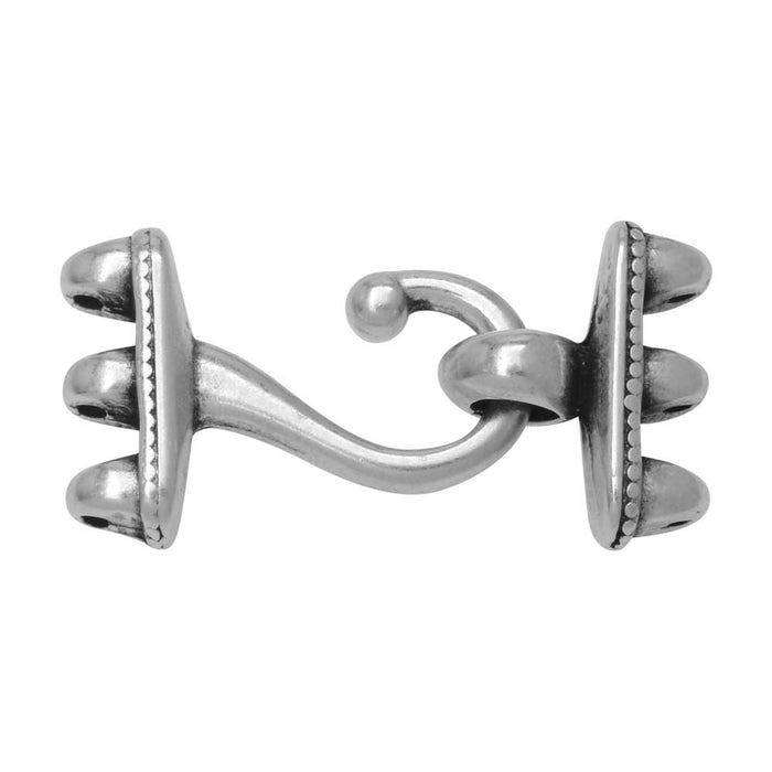 Cymbal Hook and Eye Clasps for GemDuo Beads, Mesaria III, Antiqued Silver Plated (1 Set)