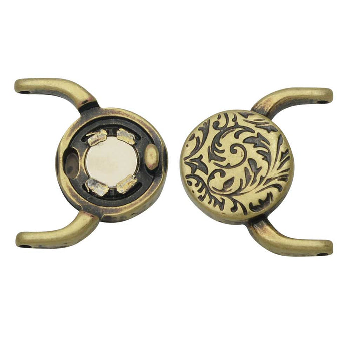 Cymbal Magnetic Clasps for 11/0 Delica & Round Beads, Souda II, Round 15.5x17.5mm, Antiqued Brass Plated (1 Set)