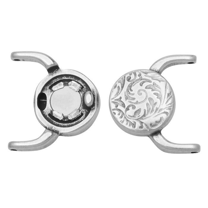 Cymbal Magnetic Clasps for 11/0 Delica & Round Beads, Souda II, Round 15.5x17.5mm, Antiqued Silver Plated (1 Set)