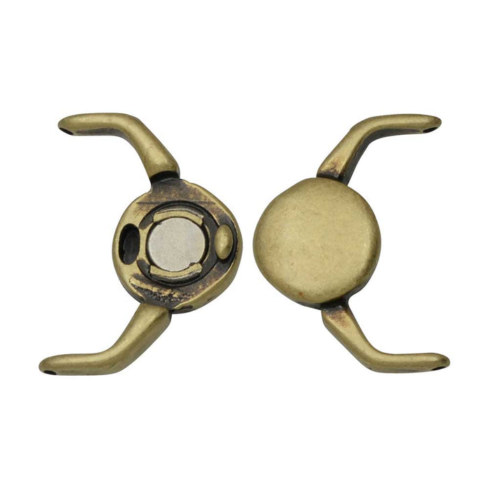 Cymbal Magnetic Clasps for 11/0 Delica Beads, Kissamos, Round 17x17.5mm, Antiqued Brass Plated (1 Set)