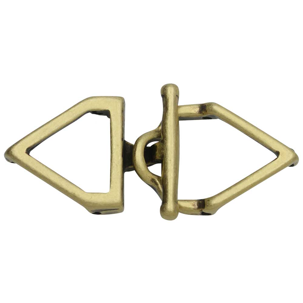 Cymbal Toggle Clasps for 11/0 Delica & Round Beads, Samaria, Triangle 17x36.5mm, Antiqued Brass Plated (1 Set)