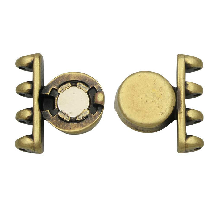 Cymbal Magnetic Clasps for SuperDuo Beads, Anteni, Round 15.5x17.5mm,  Antiqued Brass Plated (1 Set)