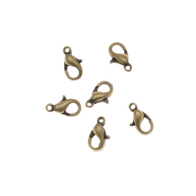 Lobster Clasps, Curve 10mm, Antiqued Brass (6 Pieces)