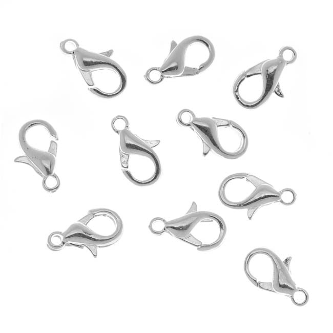 Lobster Clasps, Curved 10mm, Silver Plated (10 Pieces)