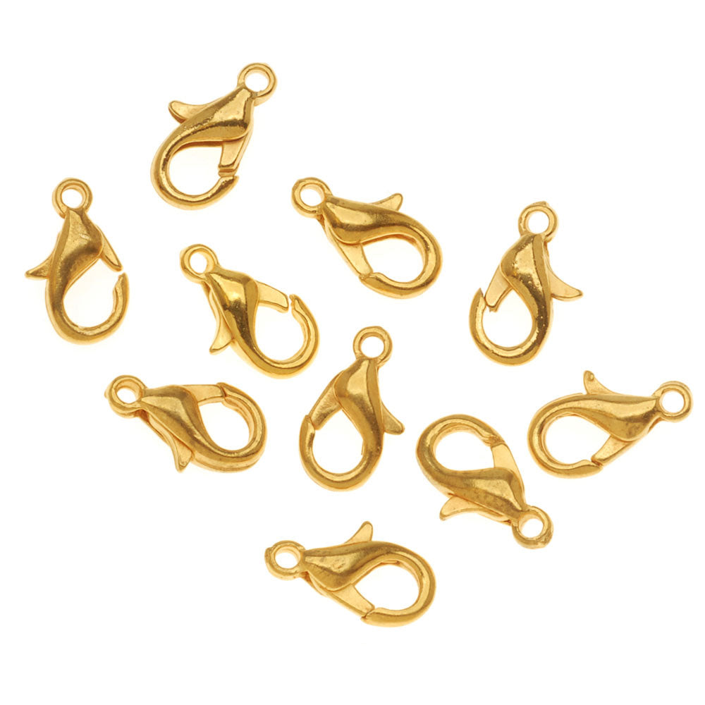 Lobster Clasps, Curved 9.5mm, Gold Plated (10 Pieces)
