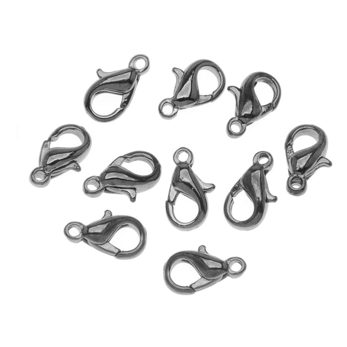 Lobster Clasps, Curve 10mm, Gunmetal Plated (10 Pieces)