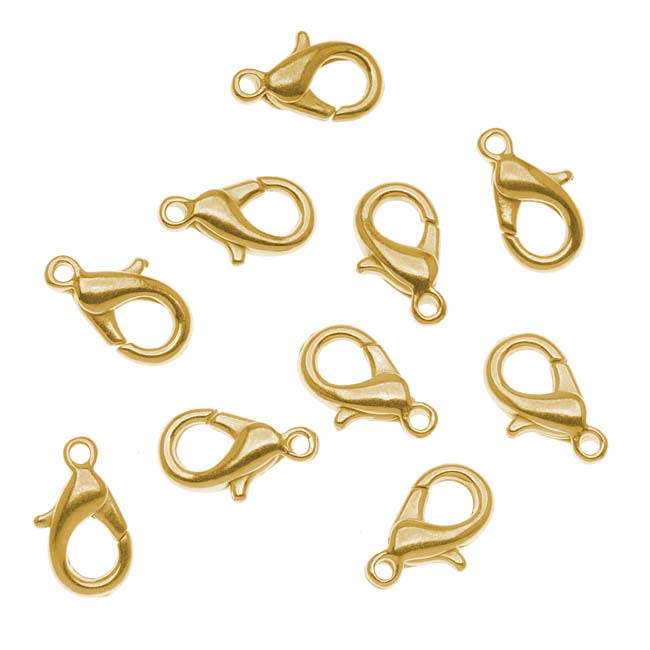 Lobster Clasps, Curve 12mm, Gold Plated (10 Pieces)