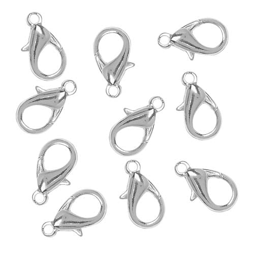 Lobster Clasps, Curved 15mm, Silver Plated (10 Pieces)