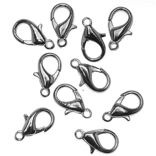 Lobster Clasps, Curve 15mm, Gunmetal Plated (10 Pieces)