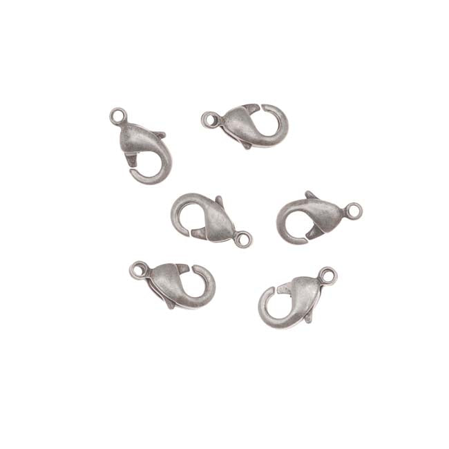 Lobster Clasps, Curve 10mm, Antiqued Silver Plated (6 Pieces)