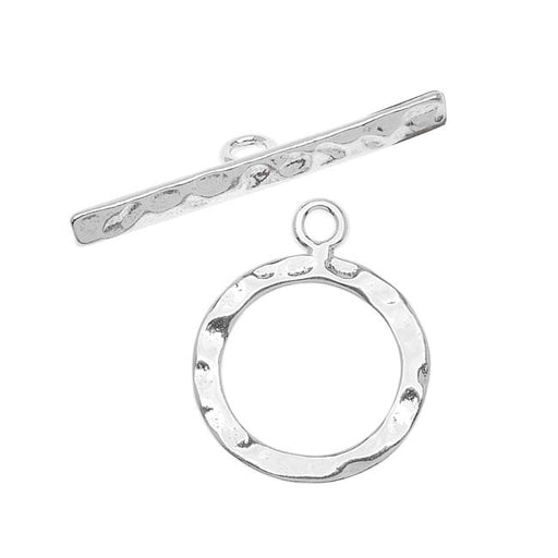 Toggle Clasps, Hammered Bar and Round Ring 14mm, Sterling Silver (1 Set)