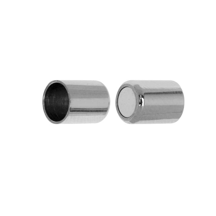 Magnetic Clasps, Tube Shape 18x7mm, Fits 6mm Round Cord, Stainless Steel (1 Set)