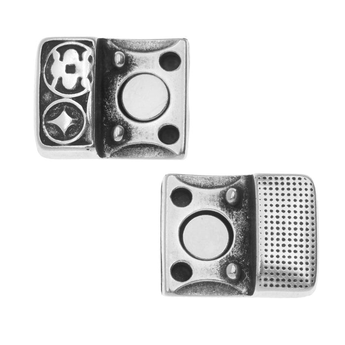 Magnetic Clasps, Rectangle with Celtic Symbols 22.7x13mm, Fits 10mm Flat Cord, Antiqued Silver Plated (1 Set)
