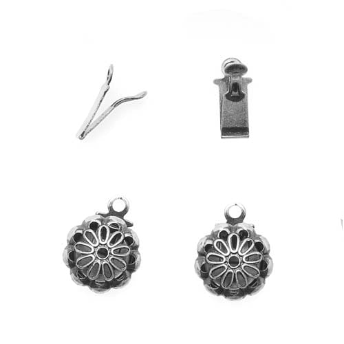 Filigree Box Clasps, 1 Strand Flower 9mm, Antiqued Silver Plated (2 Pieces)