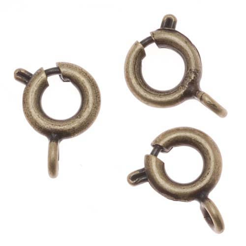 Spring Ring Clasps, Round with Closed Ring 6mm, Antiqued Brass (20 Pieces)
