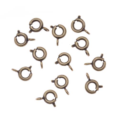 Spring Ring Clasps, Round with Closed Ring 6mm, Antiqued Brass (20 Pieces)
