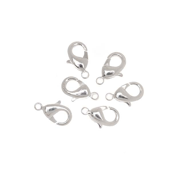 Lobster Clasps, Curved 12mm, Silver Plated (6 Pieces)