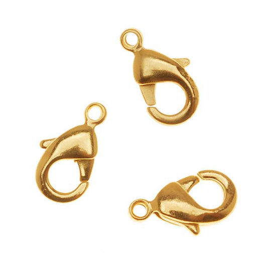Lobster Clasps, Curve 10mm, 22K Gold Plated (6 Pieces)