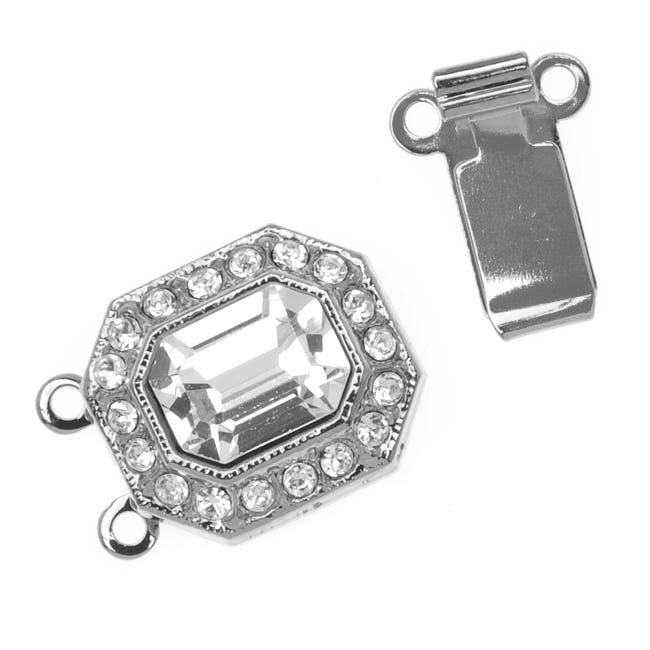 Filigree Box Clasps, with Crystals 22x12mm, Rhodium Plated (1 Piece)