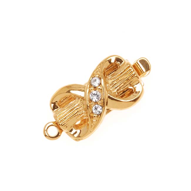 Filigree Box Clasps, Bow Design with 3 Crystals 17x8mm, 23K Gold Plated (1 Piece)