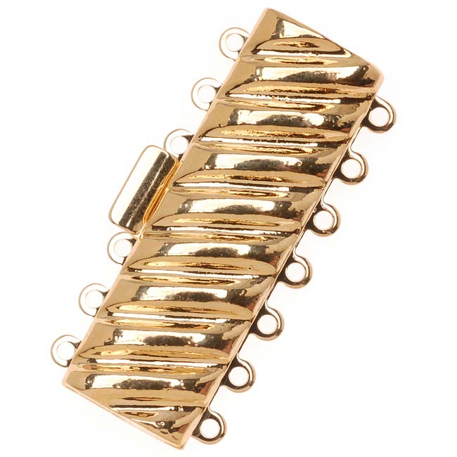 Filigree Box Clasps, 7 Strand Rectangle with Helix Design 18x40mm, 23K Gold Plated (1 Piece)