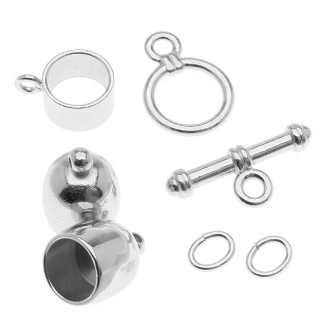 The Beadsmith Silver Plated Bullet Findings Kit For Kumihimo Braids - Fits 8mm Cord