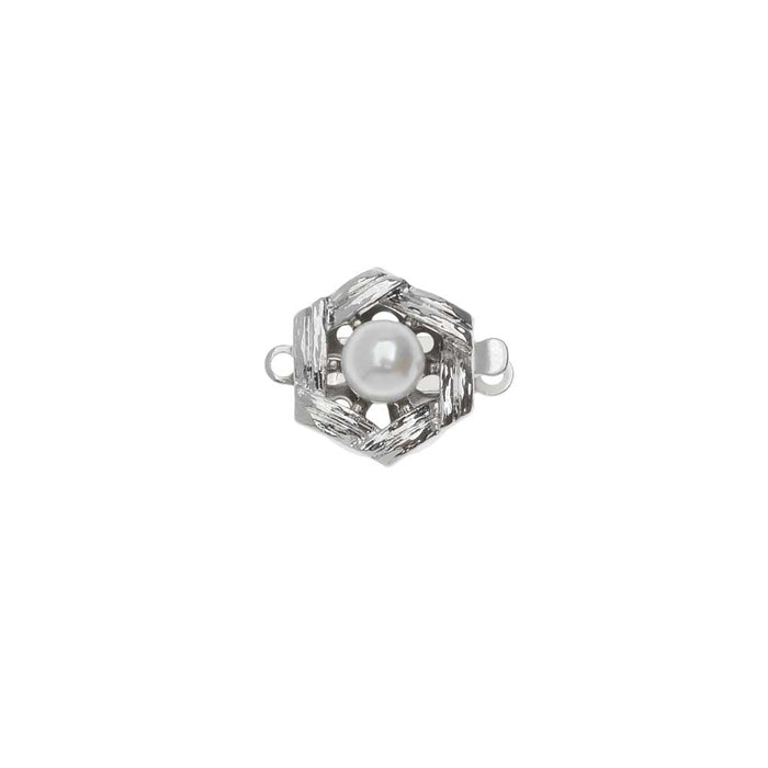 Elegant Elements, 1-Strand Hexagon Box Clasp with Crystal Pearl 11mm, Rhodium Plated (1 Set)