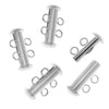 Slide Tube Clasps, Two Rings Strands 16.5mm, Silver Plated (4 Pieces)