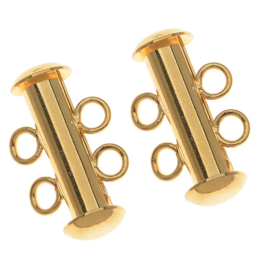 Slide Tube Clasps, Two Rings Strands, 22K Gold Plated (4 Pieces)