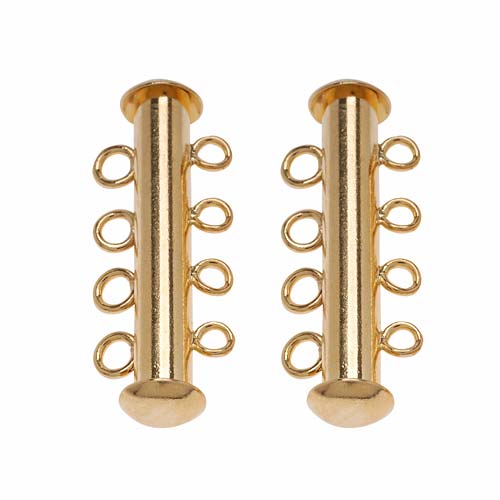 Slide Tube Clasps, Four Rings Strands, 22K Gold Plated (2 Pieces)