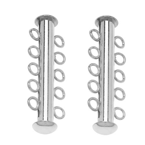 Slide Tube Clasps, 5 Rings Strands 31mm, Silver Plated (2 Pieces)