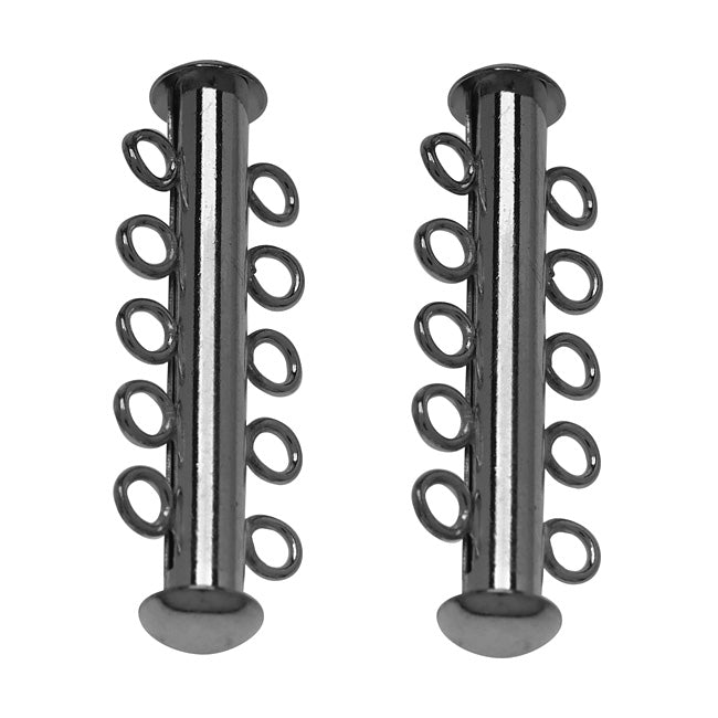 Slide Tube Clasps, Five Rings Strands 31mm, Gunmetal Tone (2 Pieces)