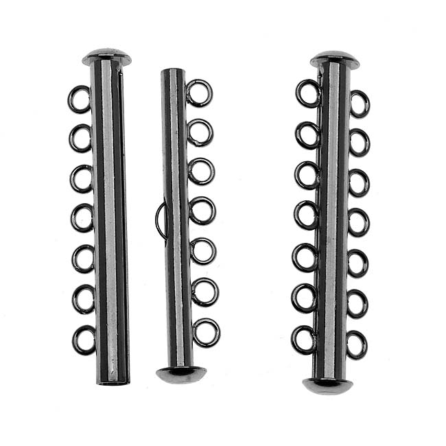 Slide Tube Clasps, Seven Rings Strands 41.5mm, Gunmetal Tone (2 Pieces)