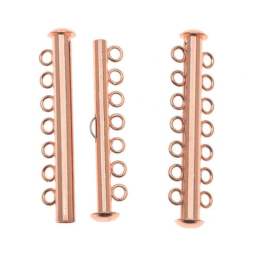 Slide Tube Clasps, Seven Rings Strands 41.5mm, Copper Plated (2 Pieces)