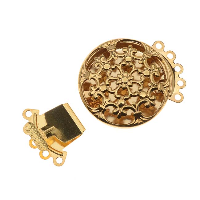 Filigree Box Clasps, Strand Round 22mm, Gold Tone (2 Pieces