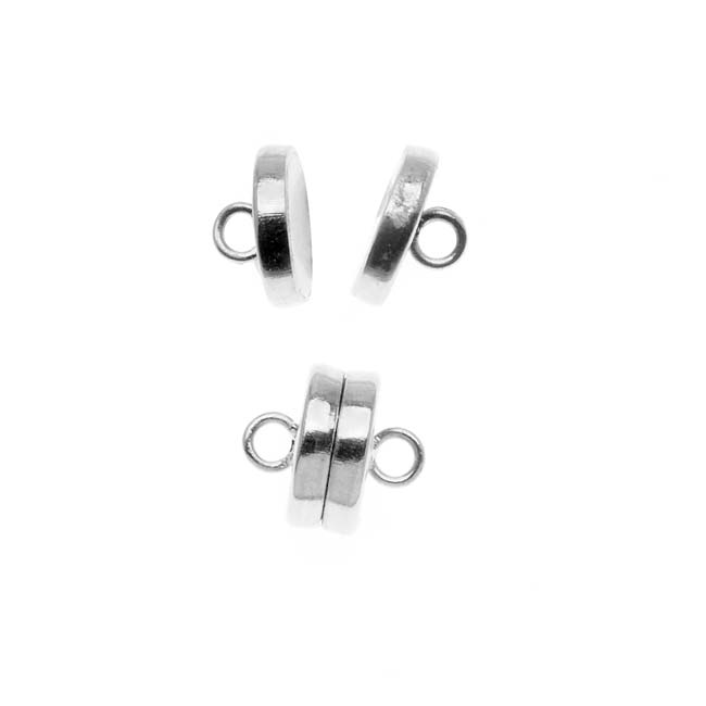 The Beadsmith Magnetic Clasps, Flat Round 8mm, Silver Plated (2 Sets)