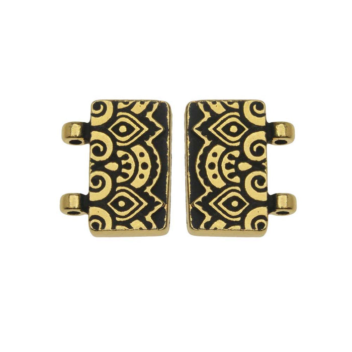 TierraCast Magnetic Clasps, Temple 2-Strand Rectangle 16.5mm, Antiqued Gold Plated (1 Set)