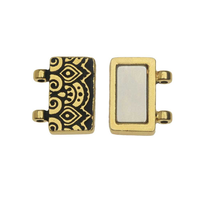TierraCast Magnetic Clasps, Temple 2-Strand Rectangle 16.5mm, Antiqued Gold Plated (1 Set)
