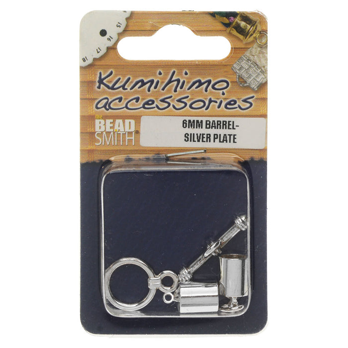 The Beadsmith Barrel Findings Variety Pack, For Kumihimo, Fits 6mm Cord, Silver Plated (1 Pack)
