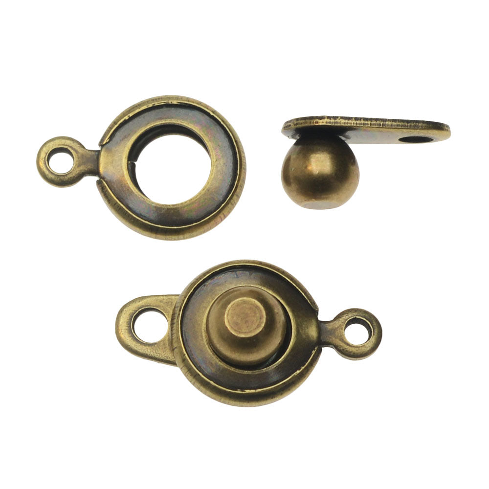 Ball and Socket Clasps, Round 12.5mm, Antiqued Brass (2 Sets)