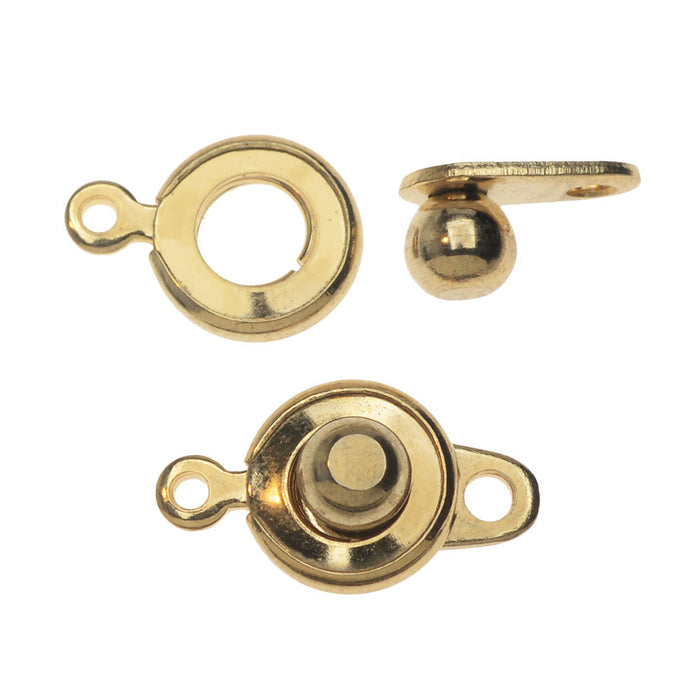 Ball and Socket Clasps, Round 12.5mm, Gold Plated (2 Sets)