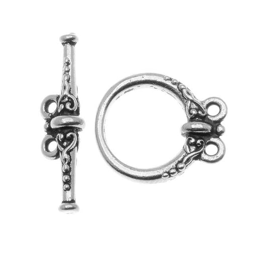 TierraCast Pewter Toggle Clasps, Heirloom with Two Loops 15mm, Silver Plated (1 Set)