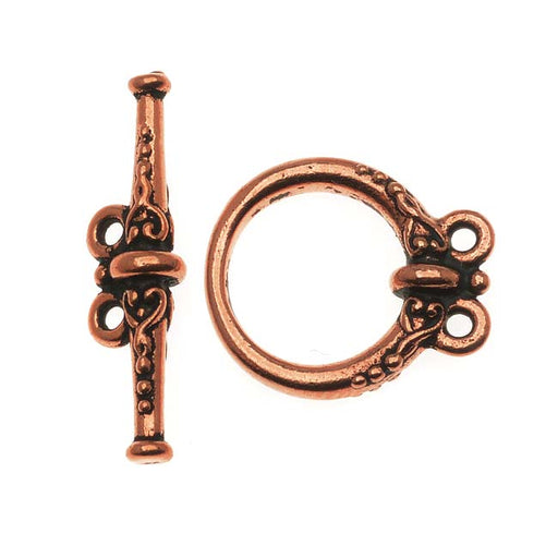 TierraCast Pewter Toggle Clasps, Heirloom with Two Loops 15mm, Copper Plated (1 Set)