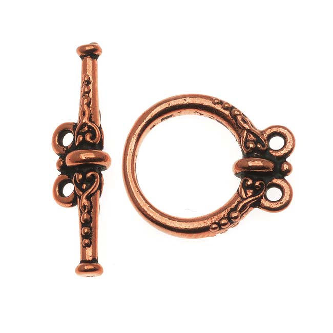 TierraCast Pewter Toggle Clasps, Heirloom with Two Loops 15mm, Copper Plated (1 Set)
