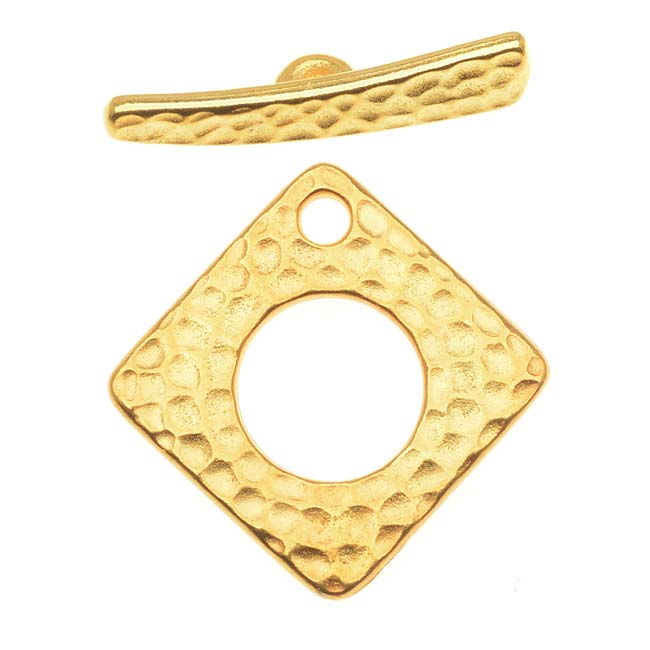 TierraCast 22K Gold Plated Pewter Hammertone Square Toggle Clasp 23mm (1)