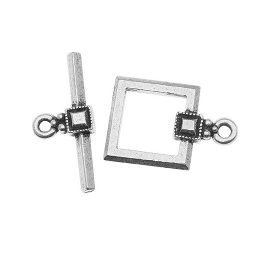 TierraCast Pewter Toggle Clasps, Deco Square 12.5mm, Silver Plated (1 Set)