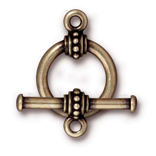 TierraCast Pewter Toggle Clasps, Large Beaded 16.5mm, Brass Oxide Finish (1 Set)