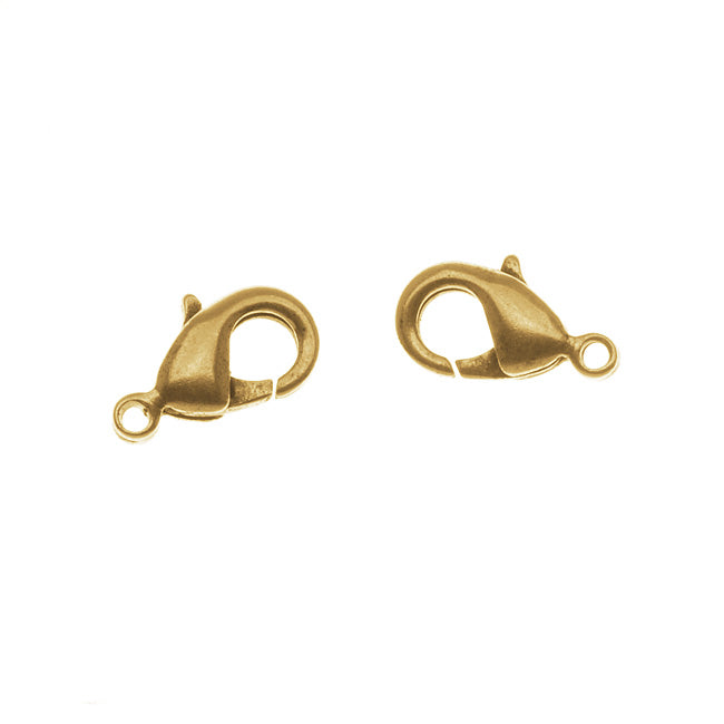Nunn Design Lobster Clasps, Curve 12mm, 24K Antiqued Gold Plated (2 Pieces)