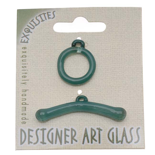 The Beadsmith Toggle Clasps, Borosilicate Glass 19.5mm, Aqua (1 Set)